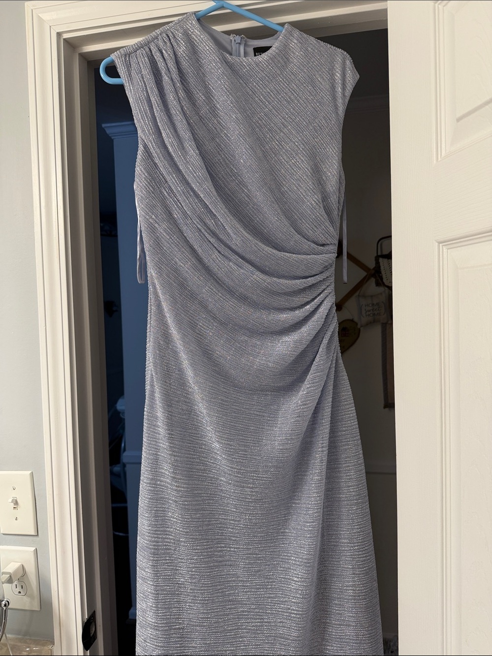 Betsy & Adam Shimmering Light Blue Draped Maxi Dress